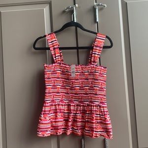 🦩4/$20 NWT Loft Smocked Peplum Ikat Print Sleeveless Top Small